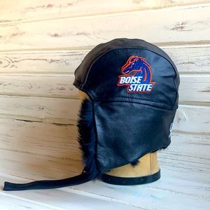 NWOT Boise State Black Leather Bomber Hat